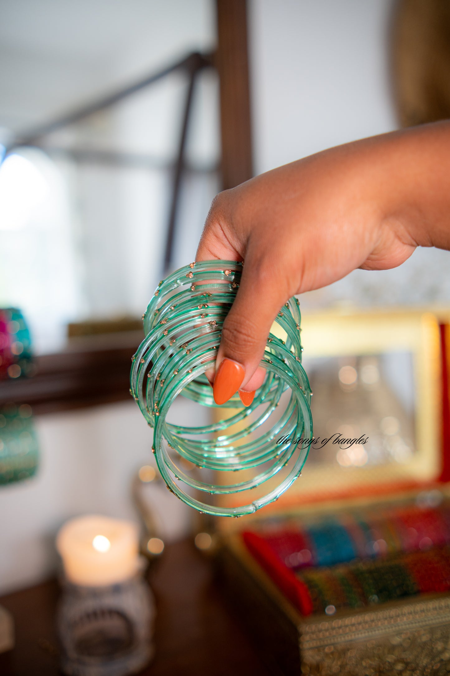 "Transparent Blue" 3 Stone Glass Bangles