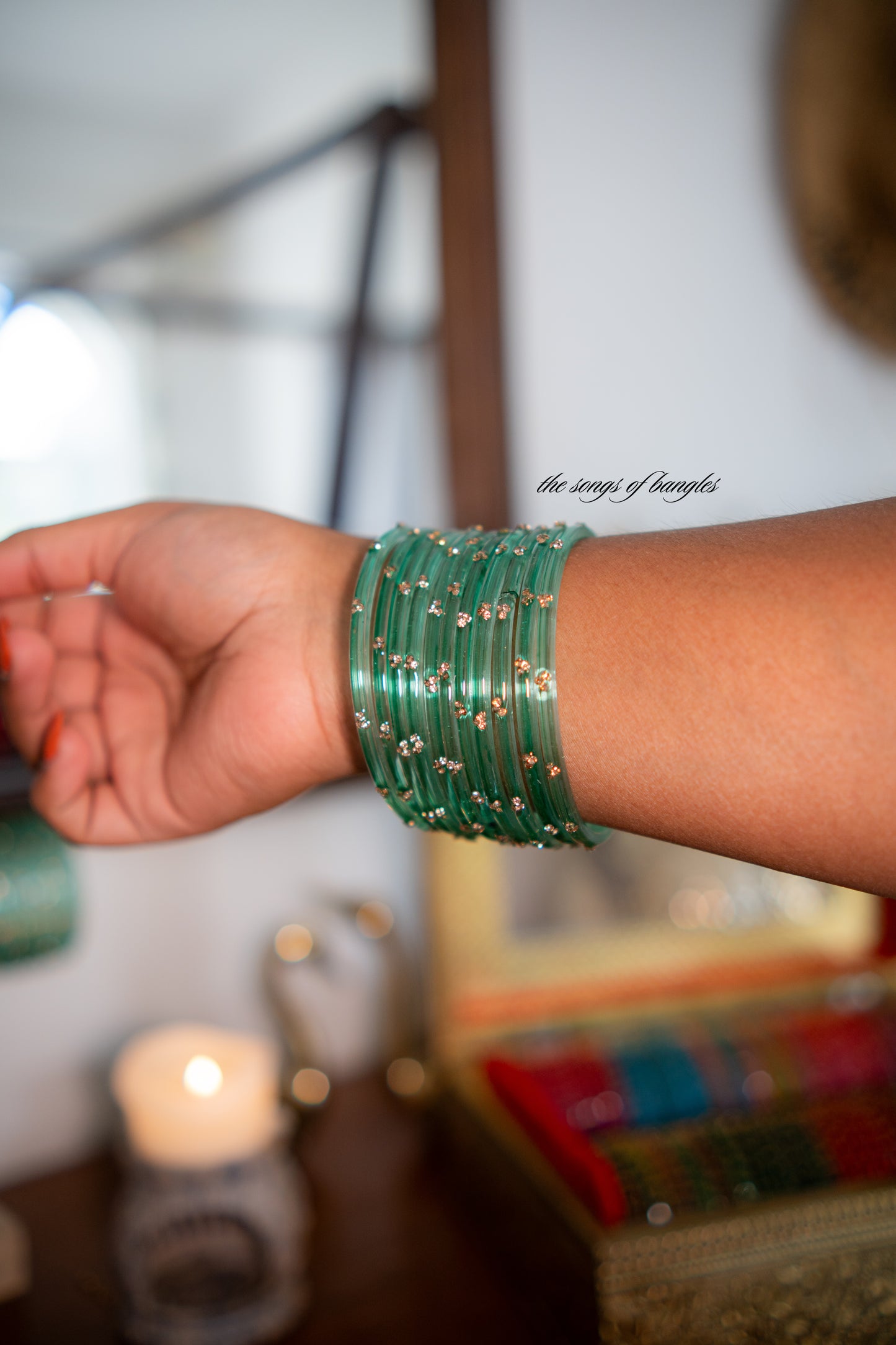 "Transparent Blue" 3 Stone Glass Bangles