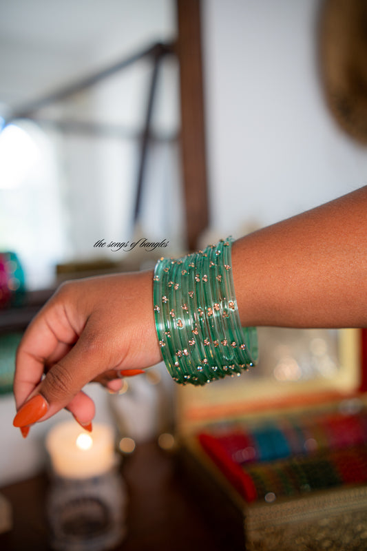 "Transparent Blue" 3 Stone Glass Bangles
