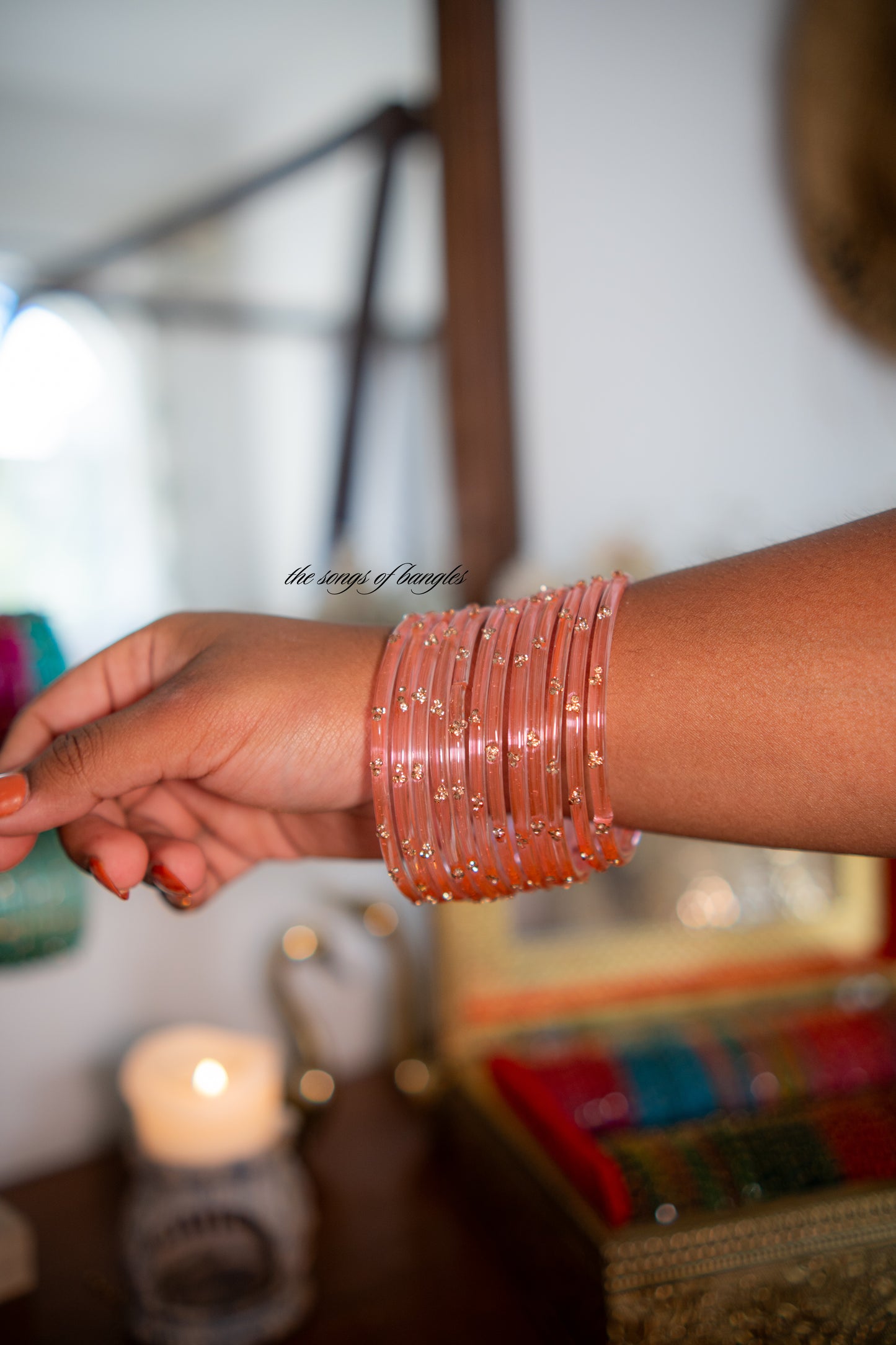 "Coral Reef Pink" 3 Stone Glass Bangles