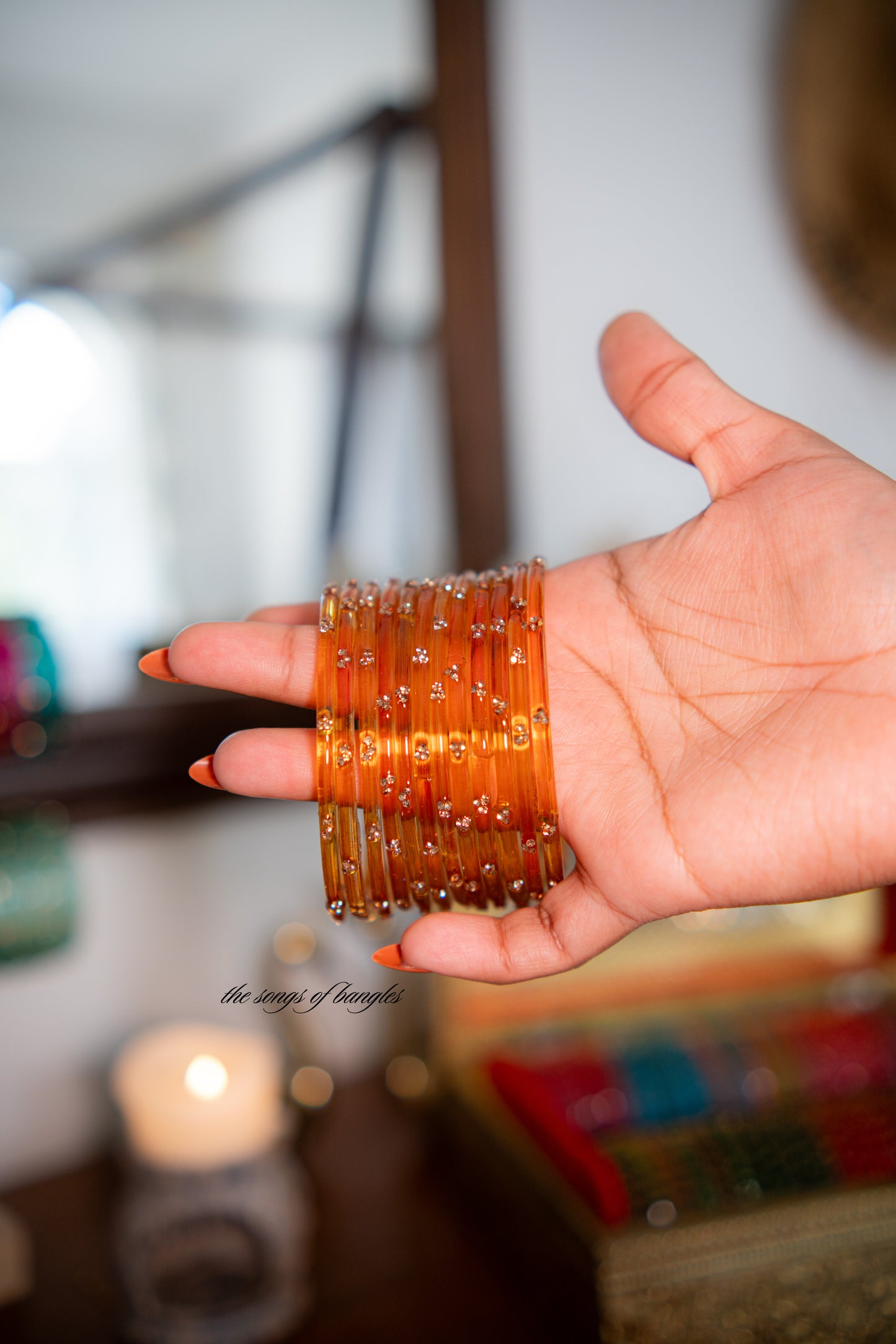 "Transparent Orange" 3 Stone Glass Bangles