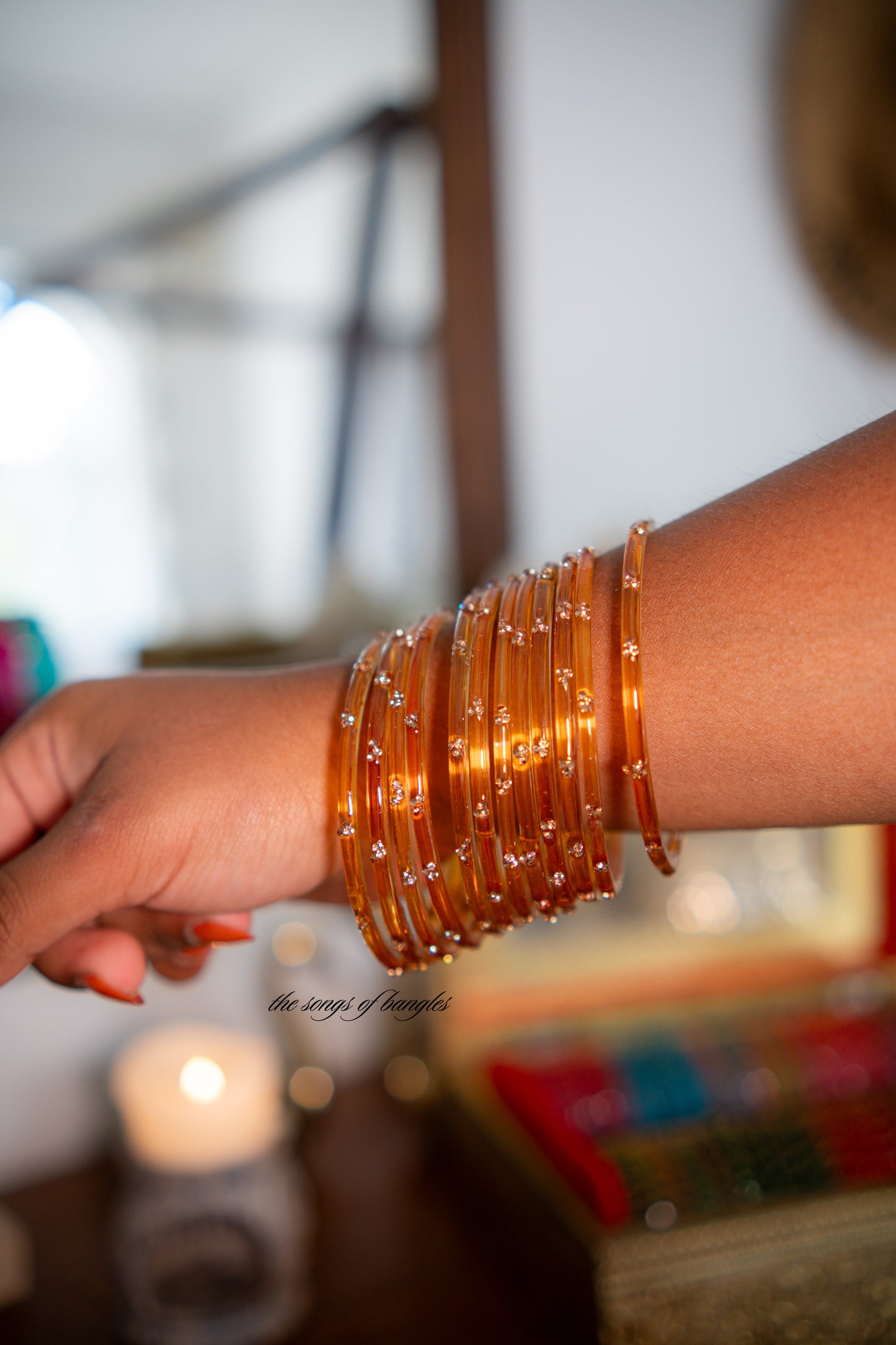 "Transparent Orange" 3 Stone Glass Bangles