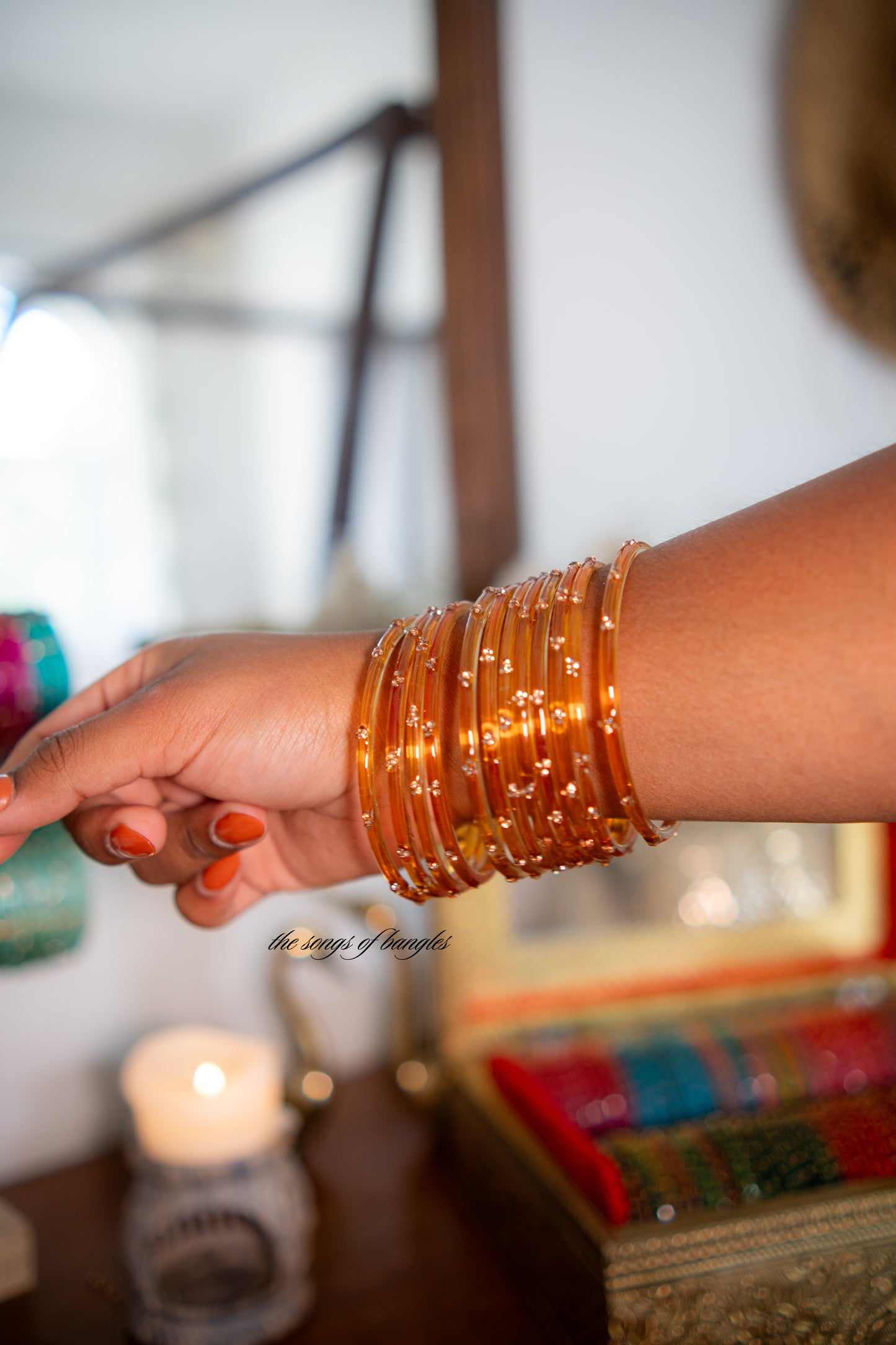 "Transparent Orange" 3 Stone Glass Bangles