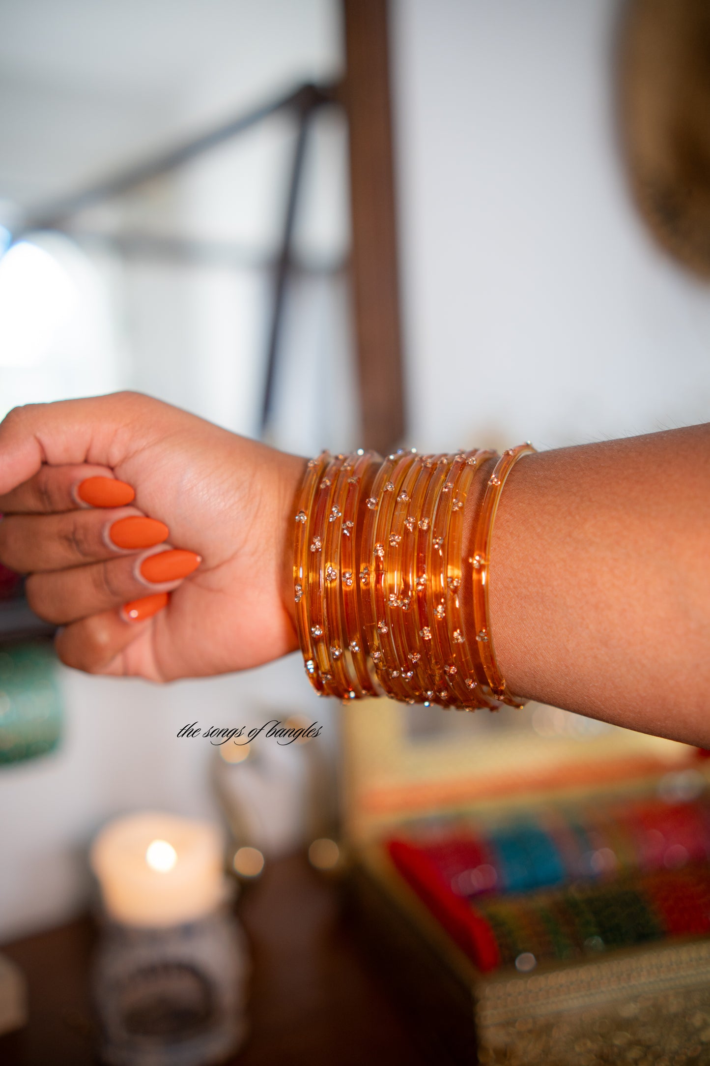 "Transparent Orange" 3 Stone Glass Bangles