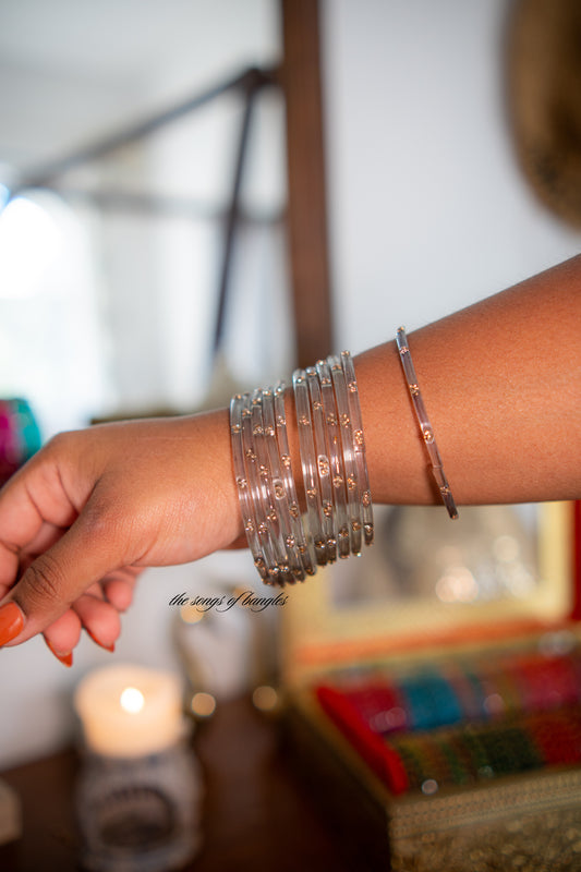 "Monsoon Mist Gray" 3 Stone Glass Bangles