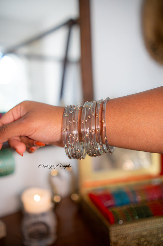 "Monsoon Mist Gray" 3 Stone Glass Bangles