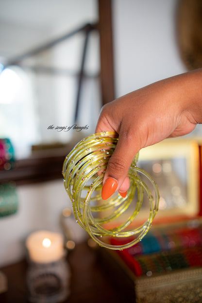 "Deep Forest" 3 Stone Glass Bangles