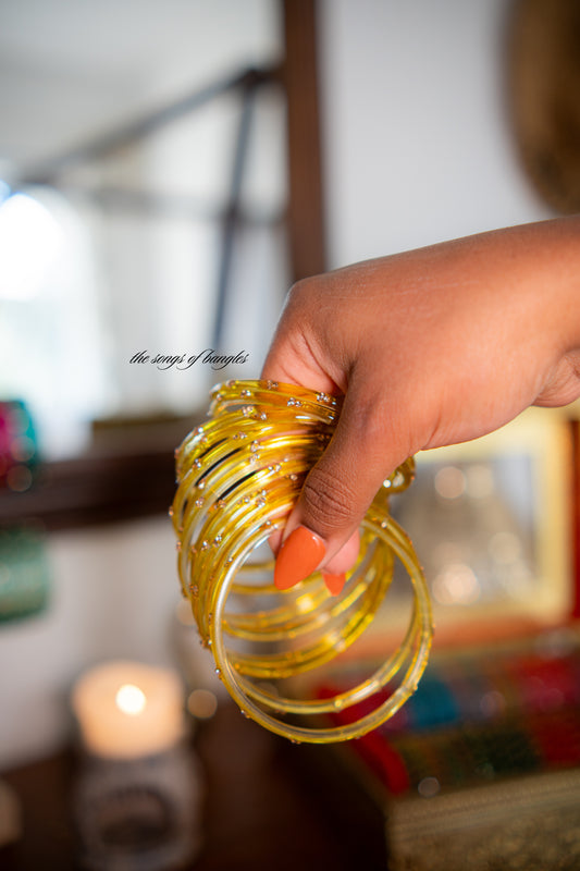 "Raw Mango" 3 Stone Glass Bangles