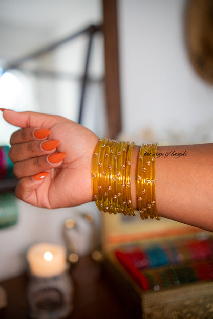 "Raw Mango" 3 Stone Glass Bangles