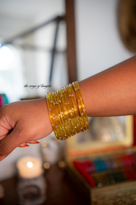 "Raw Mango" 3 Stone Glass Bangles