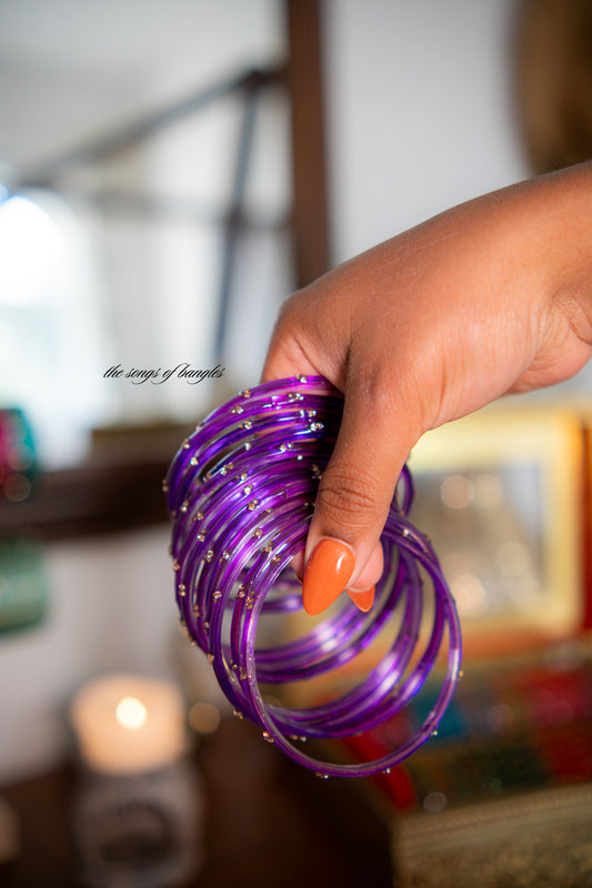 "Electric Jamun" 3 Stone Glass Bangles