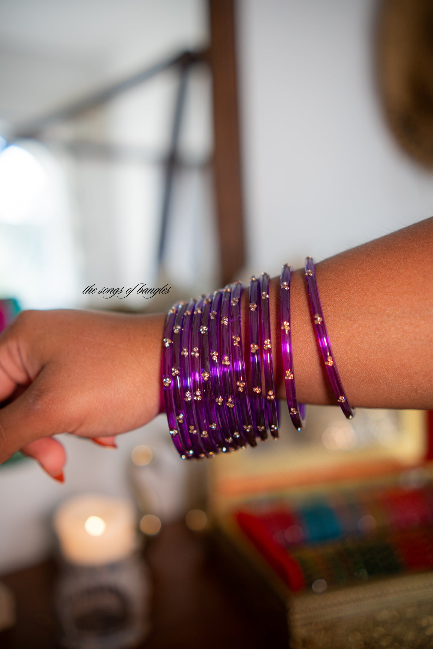 "Electric Jamun" 3 Stone Glass Bangles