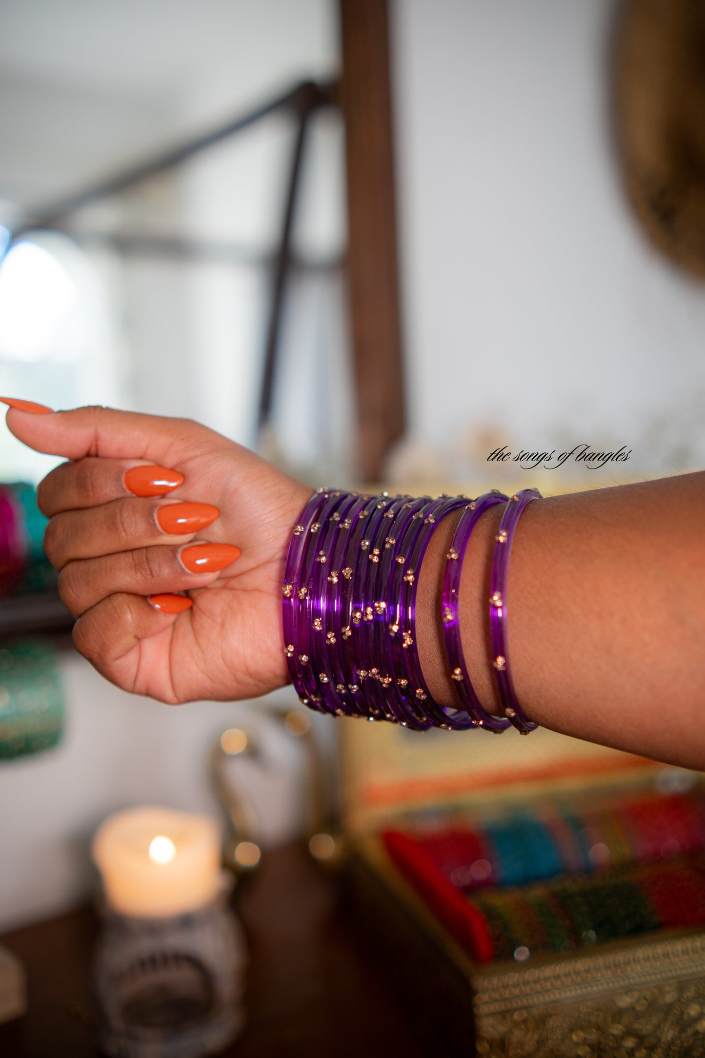 "Electric Jamun" 3 Stone Glass Bangles