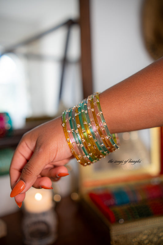 "Candycane" 3 Stone Glass Bangles