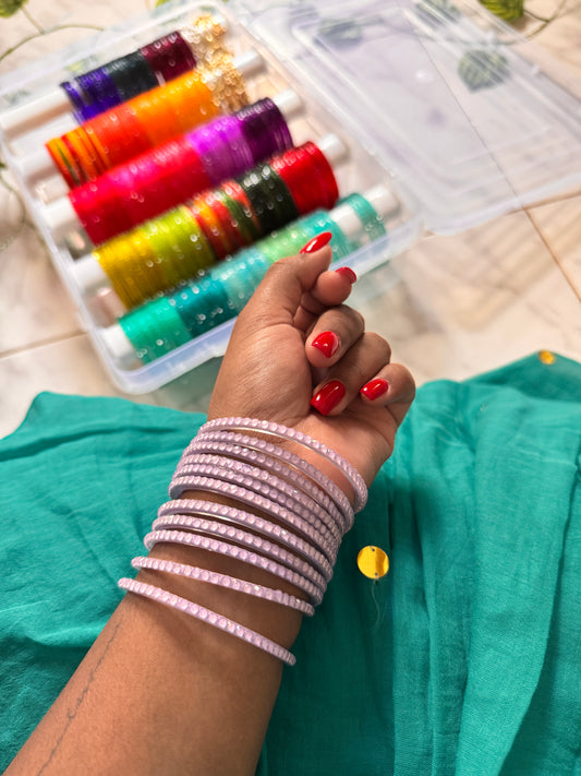 "Embossed Lilac" Raindrop Glass Bangles