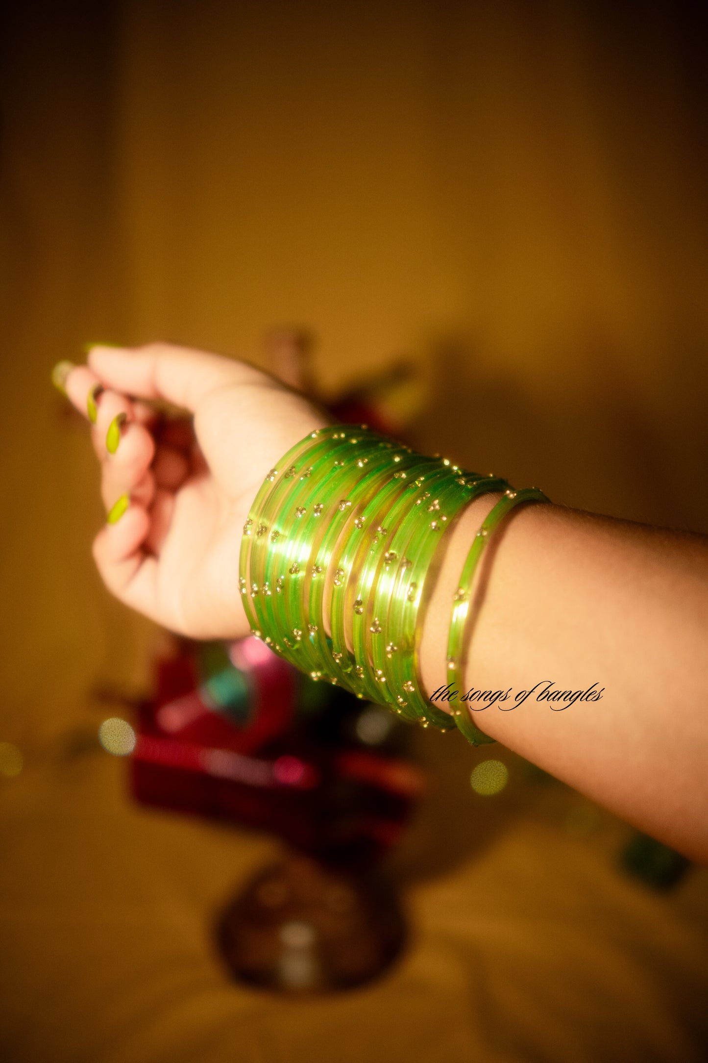 "Electric Green" 3 Stone Glass Bangles