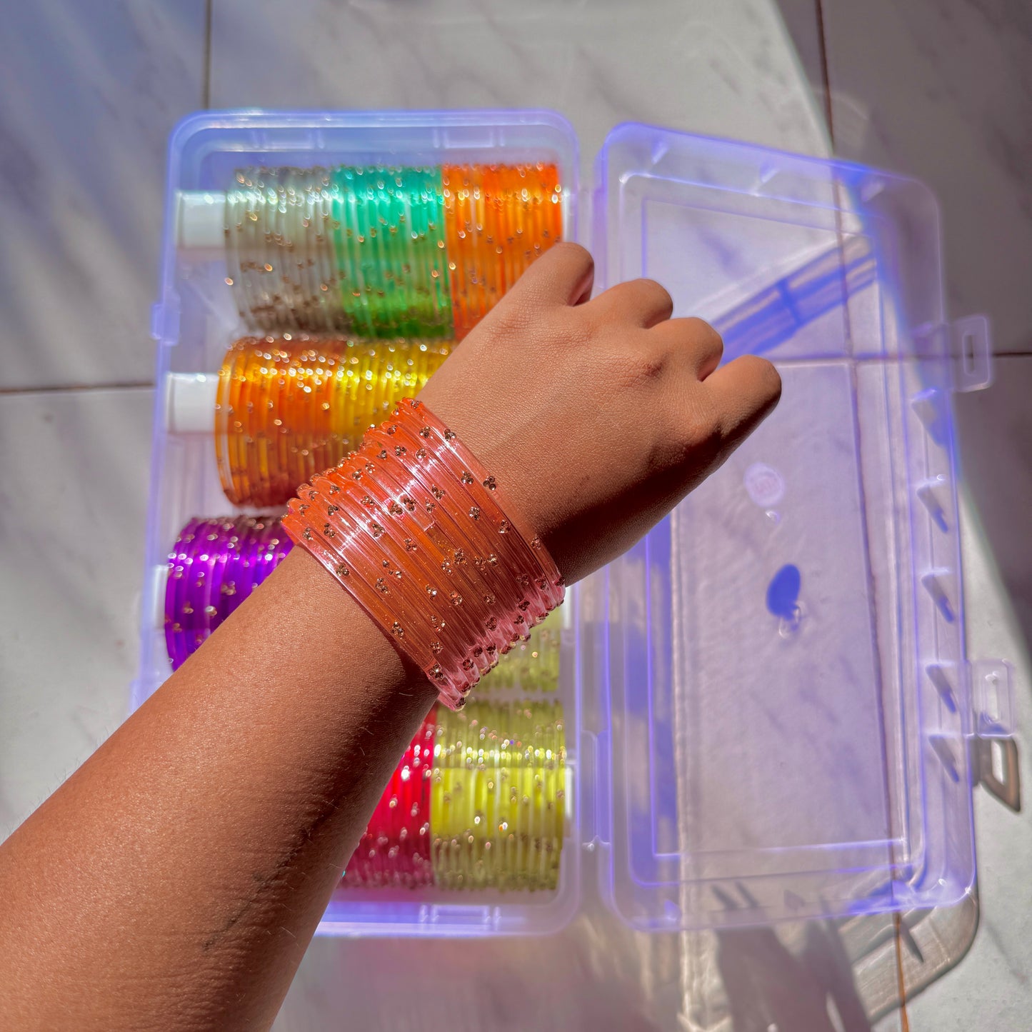 "Coral Reef Pink" 3 Stone Glass Bangles