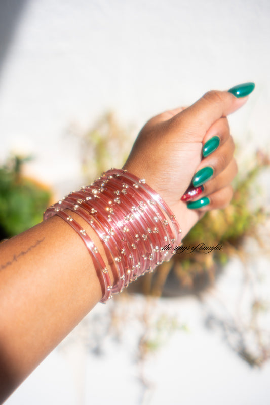"Blush Pink" 3 Stone Glass Bangles