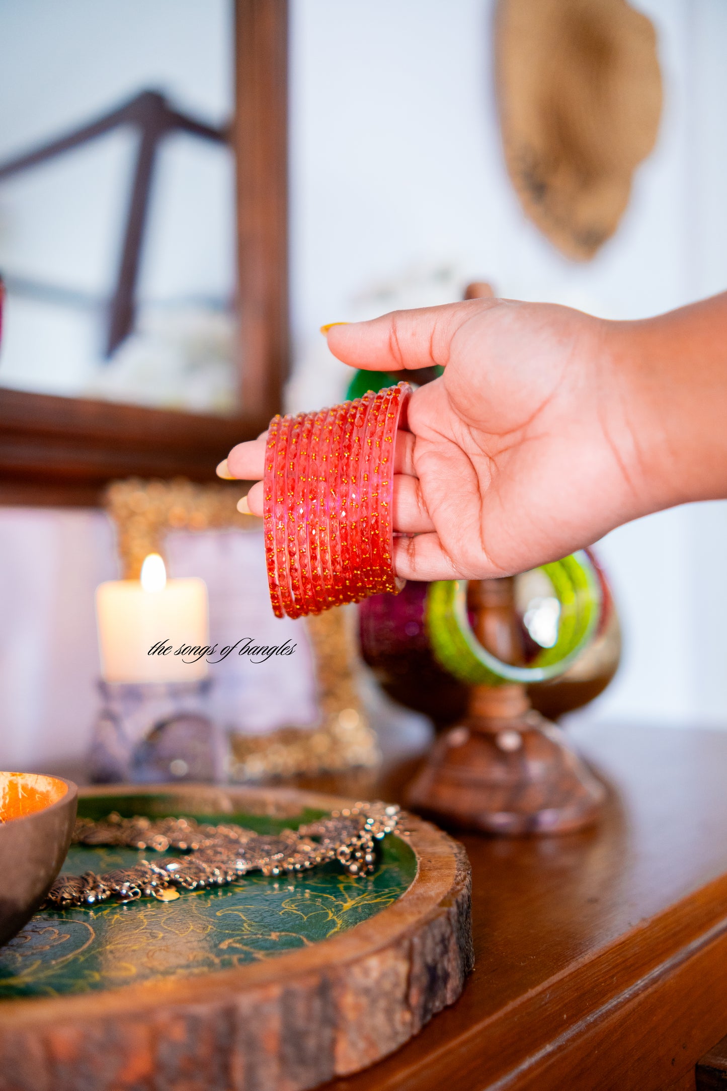 "Peachy" Gold Dewdrop Glass Bangles