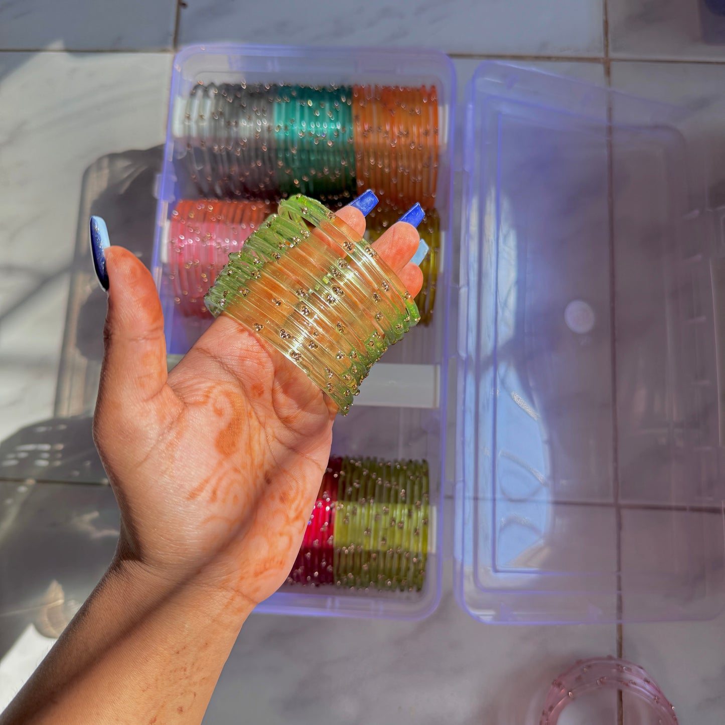 "Morning Dew" 3 Stone Glass Bangles