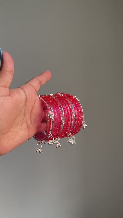 Silver Ghungroo Bangles - (Pack of 4) [Please Note: No glass bangles included]