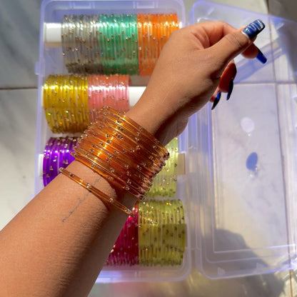 "Transparent Orange" 3 Stone Glass Bangles