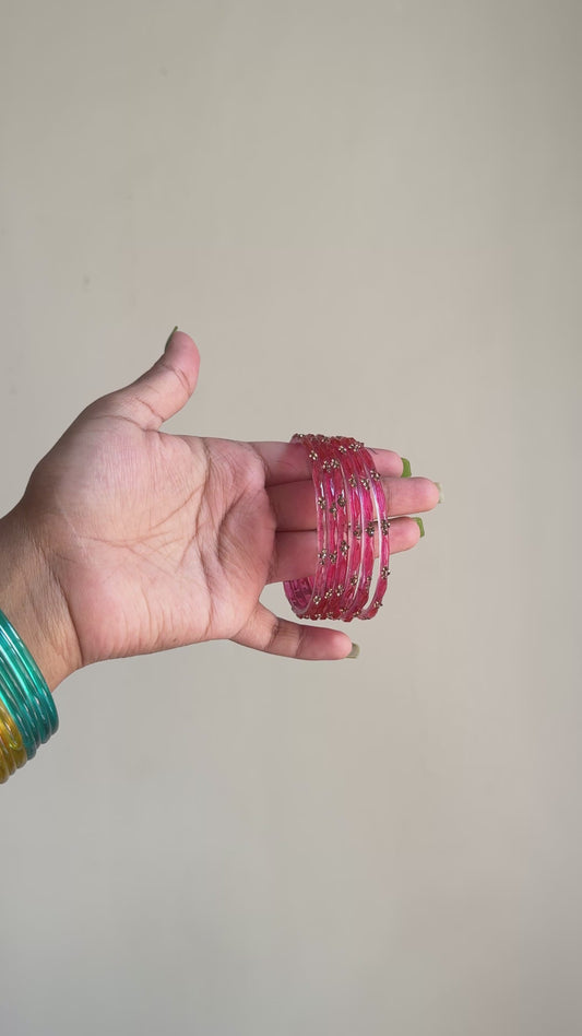"Sweet Pink" Stone Dotted Glass Bangles