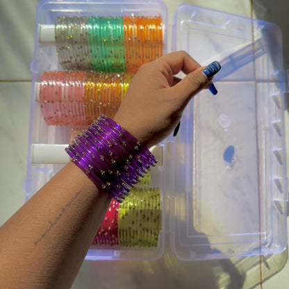 "Electric Jamun" 3 Stone Glass Bangles