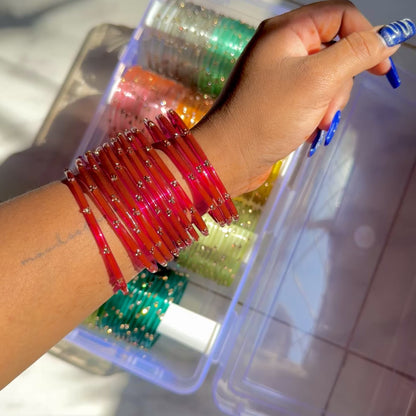 "Queen of Hearts" 3 Stone Glass Bangles