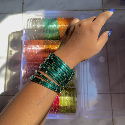 Blue “002” 3 Stone Glass Bangles