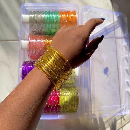 "Raw Mango" 3 Stone Glass Bangles