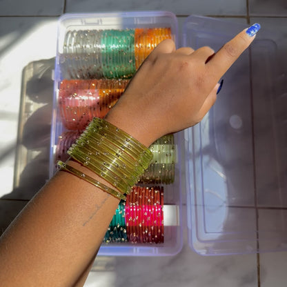 "Deep Forest" 3 Stone Glass Bangles